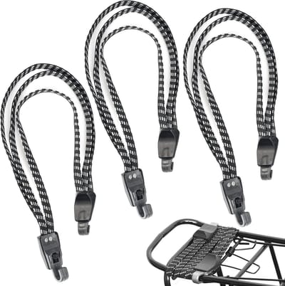 Dailygoods- Fietsspanriemen Set van 3 - Bungee Koord met Haken - Elastisch - Zwart/Wit Gestreept - Geschikt voor Fietsen/Motorfietsen - Hoge Elasticiteit - Bungeekoord