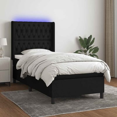 vidaXL - Boxspring - met - matras - en - LED - stof - zwart - 80x200 - cm