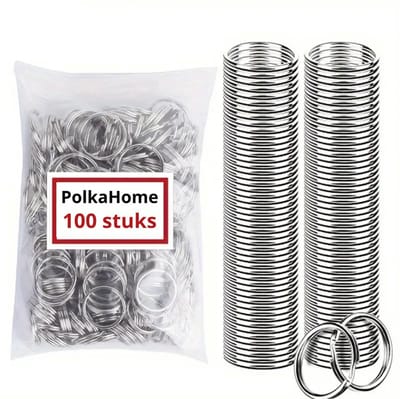 PolkaHome Sleutelringen & Sleutelhangers – 100 Stuks 20mm Open Springringen | Metalen Splitringen voor Sleutelhangers, Sieraden Maken & Knutselen
