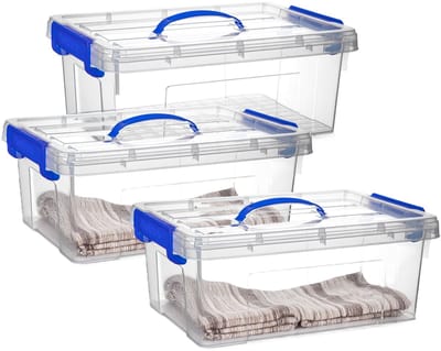 Plasticforte Opslagbox - 3x - met deksel - transparant blauw - 12.5 liter - 40 x 30 x 16 cm - kunststof - opbergdoos - opbergen
