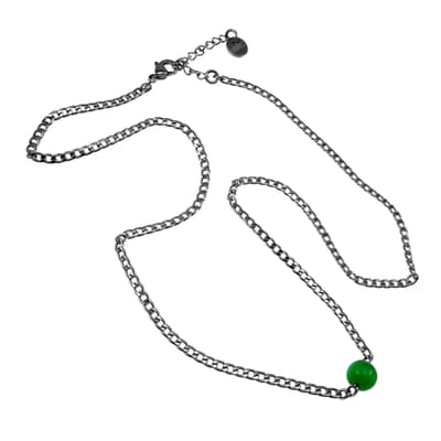 Ketting Dames - RVS - Cubaanse Schakelketting met Groen Kattenoogsteen – Verstelbaar 50cm tot 55cm
