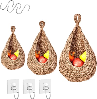 Hangende Mand voor Fruit en Groenten - Set van 3 - Decoratief en Functioneel - Inclusief Haken en Stickers