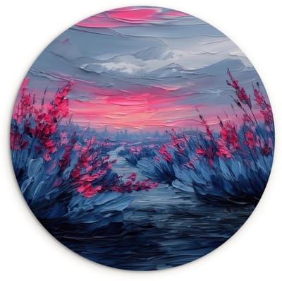 WallCircle® Wandcirkel 120x120 cm - Muurcirkel Schilderij - Zonsondergang - Bloemen - Rivier - Muurdecoratie woonkamer - Wanddecoratie slaapkamer - Kamer decoratie accessoires - Ronde schilderijen XXL
