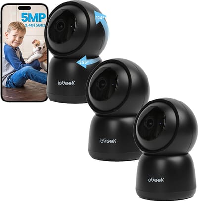 ieGeek SC1 Pro Beveiligingscamera binnen - 5MP Ultra HD - Huisdiercamera met app - Beveiligingscamera's - Wifi Camera APP - Volgt beweging en geluidsdetectie - Bewakingscamera - 2.4/5 GHz - Zwart - 3 Stuks