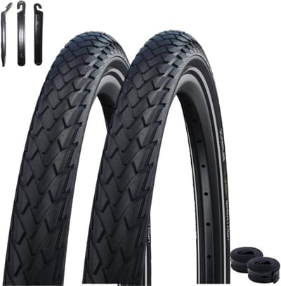Set van 2 Fietsbanden 37-622 (28 x 1.40) met Binnenbanden en Bandenlichters