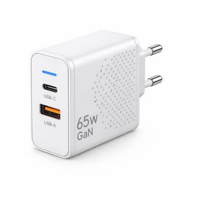 Gmedia USB-C Oplader 65W – 2-Poorts Snellader met USB-C PD & USB-A QC 3.0 – Krachtige Universele Adapter voor Telefoon, Tablet & Laptop - Wit
