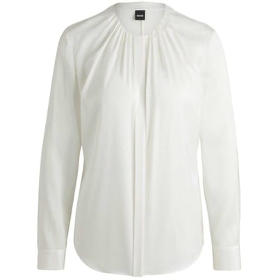 Boss Dames/Dames Zijden Regelmatige Blouse Met Lange Mouwen (Wit)