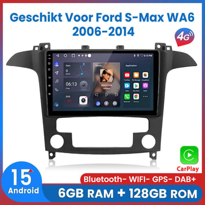 Awesafe 6G+128GB Autoradio - Geschikt Voor Ford S-Max WA6 2006 t/m 2014 - Draadloos Carplay Android auto - GPS Navigatie Sat 4G WIFI - Bluetooth Wifi - Ondersteuning invoegen 4G SIM - 8 Kern (Core) V1PRO - 2006 2007 2008 2009 2010 2011 2012 2013 2014