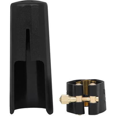 Saxophone Boucle Métal Clip Cuir + Capuchon Simple Cuivre Vis Réglage Saxophone Ligature Compact JS03 tenor noir