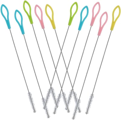 Dailygoods- Schoonmaakborstels 10 Stuks - Rietjesborstel/ Reageerbuisborstel - Roestvrij Staal - Hittebestendig/ Slijtvast - Nylon Haren - Duurzaam