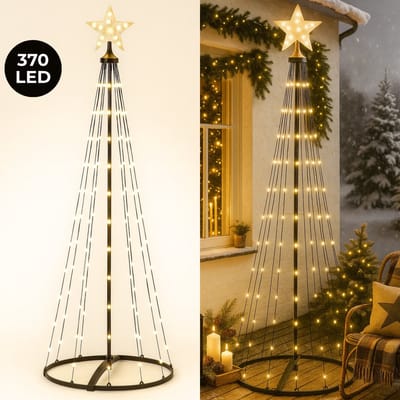 Lomera LED Kerstboom Buiten - Vlaggenmast Verlichting - 210 CM Hoogte - 370 LED Lampjes - Warm Wit Licht - Zwart Frame - Afstandsbediening - Kerstverlichting Buiten - Ip44 - Vlaggenmastverlichting - Verlichte Kerstboom - LED Kerstboom