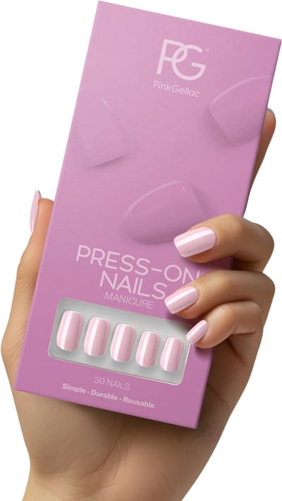 Pink Gellac Press On Nails - 388 Rosewater Pink - Square Medium Plaknagels - 30 Press On Nagels Met Lijm, 30 Plakstickers, Cleaner Wipe, Nagelvijl, Woodstick en Size Matcher - Snel Aan Te Brengen Plak Nagels - Voor 7-14 Dagen Mooie Nagels