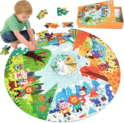 Kinderpuzzel Bosdieren - 88 Stukjes Puzzel - Educatief Spel - Grote Rond Vorm - 53x53cm