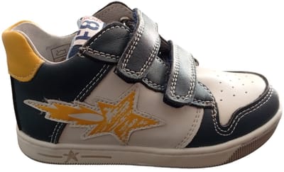 Falcotto - Frankie - Mt 18 - velcro's lederen sneakers - vlammen - navy/wit - old school