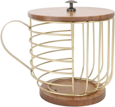 Dailygoods- Koffiepadhouder grote capaciteit - Koffiecapsulehouder - Houten basis - Metaaldraad houder - Container met deksel - Ruimtebesparend
