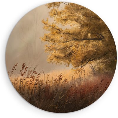 Saammp Muurcirkel Hout - Gele Boom - Bloemen - Landschap - Natuur - Ø 90 - Wandcirkel - Wanddecoratie Cirkel - Muurdecoratie Woonkamer - Slaapkamer decoratie - Rond Schilderij