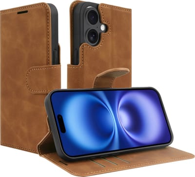 Cazy hoesje geschikt voor iPhone 16 Hoesje met Pasjeshouder - Premium Bookcase - Bruin