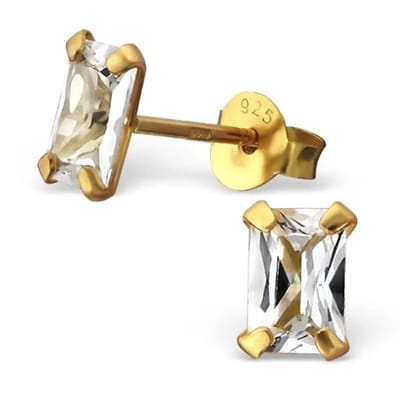 Aramat Jewels | Oorbellen | Rechthoekige Zirkonia Oorbellen zilver | 6x4mm / Goudkleur/Transparant | | | Zilver | Kinderen, Volwassenen | Verkleurd niet