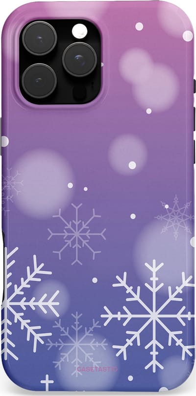 Casetastic Hoesje Geschikt voor Apple iPhone 16 Pro Max Magsafe - Stijlvolle Beschermende Duo-layer Case - Winter Sneeuw Paarse Roze Gloed