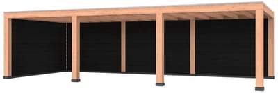Douglas overkapping, 900 x 400, met zwarte achterwand en zijwand, Westwood Modern Plus
