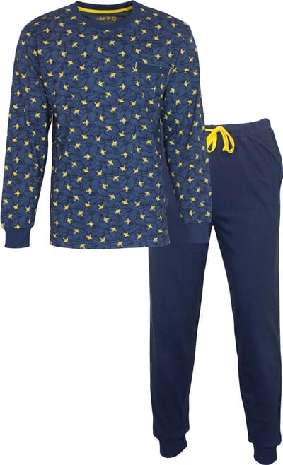 MEQ Heren Pyjama - Pyjama Set - 100% Gekamde Katoen - Donkerblauw - Maat L