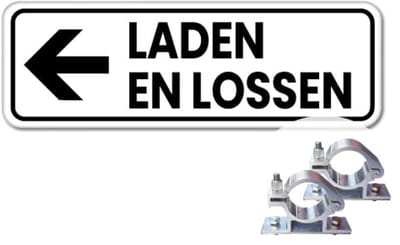 Bord laden en lossen pijl links - Weerbestendig Aluminium - 40x15 cm - Bevestiging: Met paalbeugels Ø48mm