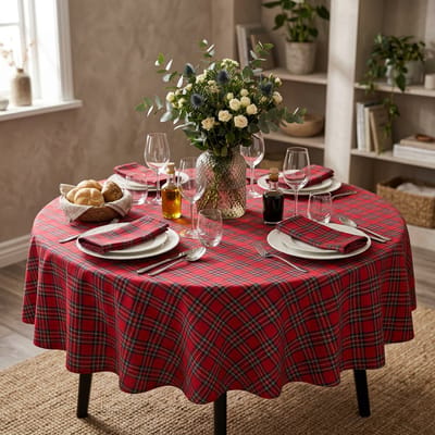 Rond Kerst Tafelkleed Rood Geruit 160 cm rond - Windsor Tartan – Engelse Landhuis Sfeer – Strijkvrij