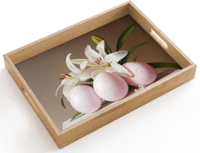 Dienblad hout 40x30 cm - Schootdienblad - Lelies - Eieren - Pasen - Borrelplank rechthoek - Plateau dienbladen