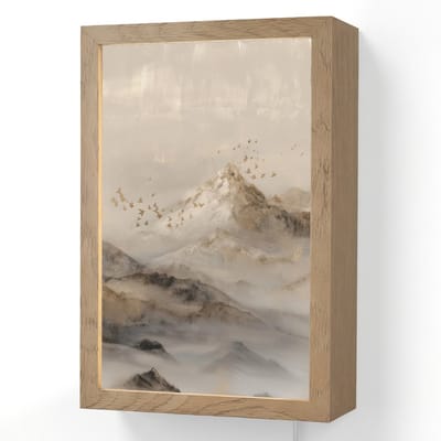 Wandlamp 20x30 cm - Oplaadbaar - Berglandschap - Mist - Penseelstreken - Wandlampen binnen woonkamer - Slaapkamer lamp met kabel - Decoratieve nachtlamp - Vloerlamp snoer