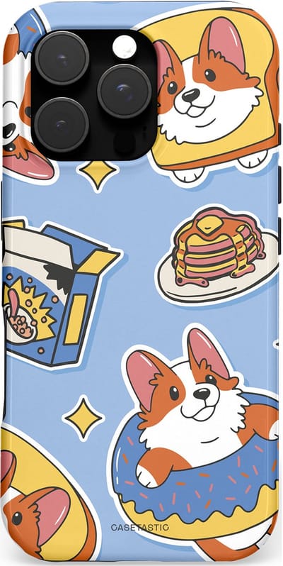 Casetastic hoesje geschikt voor Apple iPhone 16 Pro - MagSafe - Dubbellaagse bescherming - Hondenfeest Ontbijt - Fashion Case - Lichtblauw Lichtgrijs Taupe Terracotta