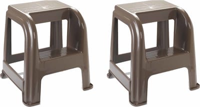Plasticforte Opstapkrukje - 2x stuks - 2 tredes - zilver - kunststof - 44 x 42 x 45 cm - tot 120 kg - Opstapje - Trapje