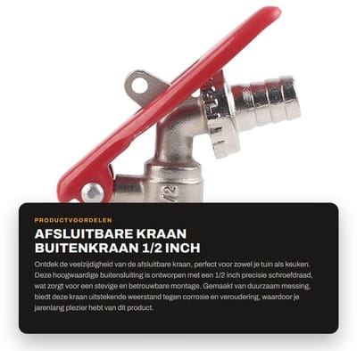 Dailygoods- Afsluitbare Kraan 1/2" Draad - Buitenkraan - Messing - Corrosiebestendig - Vorstbestendig - Duurzaam Gebruik