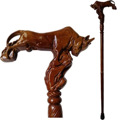 Handgesneden Wandelstok - Houten Stok - Stabiel Lopen - Dierlijke Vorm - 93 cm - Bruin
