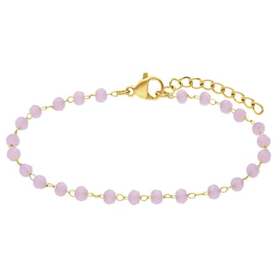 Lucardi - Dames Stalen goldplated armband met rozenkwarts - Armband - Staal - Goudkleurig - 20 cm