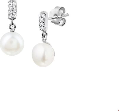 TFT Oorhangers Parel En Zirkonia Zilver Gerhodineerd Glanzend