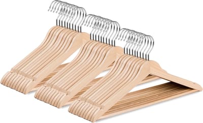 Wicotex-Kledinghanger – SET 30 stuks - houten-kleerhanger, met rok inkepingen en broekspijpen, draaibare haak, Dames en heren kleding - HOUT