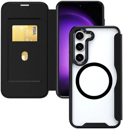 Portemonnee Hoesje Geschikt voor Samsung Galaxy S24 Plus | Compatibel met MagSafe | Wallet Book Case met Magneet | Beschermhoes met Pasjeshouder | Zwart