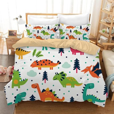 Cartoon Dinosaurus Beddengoedset 3D Dino Dekbedovertrek voor Jongens Kinderen Lieflijke Dierenwereld Slaapkamer Decor Kind Cadeau 200x200cm-3pcs