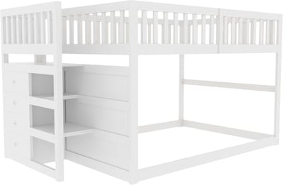 PHOEBE CAT Halfhoogslaper - 140 x 200 cm - 4 lades - Veiligheidsrail - Kinderbed - Wit