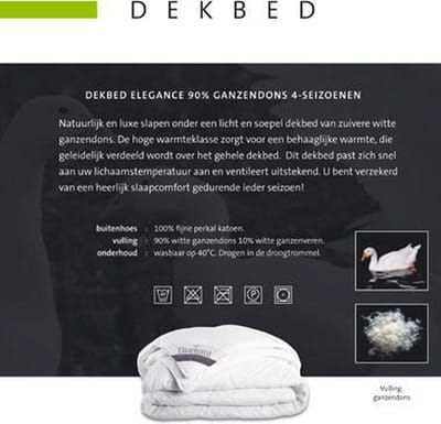 Elegance 90% Ganzendons 4 Seizoenen Dekbed 200x200 cm