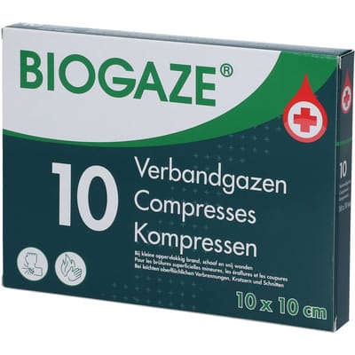 Biogaze Verbandgaas 10x10cm - Wonden, Lichte Huidbeschadigingen en Oppervlakkige Brandwonden 10 Compressen