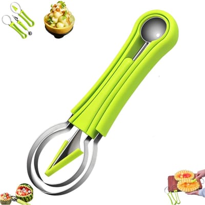 3-in-1 fruitsnijder - set met meloenbolletjeslepel - fruitsnijder - groen - watermeloenbolletjeslepel - fruitbolletjeslepel - fruitsnijgereedschap - roestvrijstalen fruitsnijgereedschapset