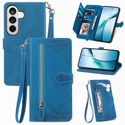 Telefoonhoesje geschikt voor Samsung Galaxy A57 5G - Portemonnee met rits - book-case hoesje - ruimte voor 7 pasjes - blauw