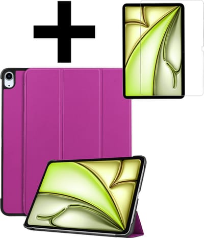 Hoes - Geschikt voor Apple iPad Air (2024/2025/2026) - 11 inch - Met Screenprotector - Trifold Bookcase - Hard Cover - Hardcover Book Case - Tablet Hoesje - Paars
