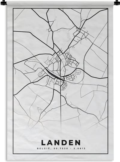 Wandkleed - Wanddoek - Plattegrond – Landen – Zwart Wit – Stadskaart - Kaart - België - 120x180 cm - Wandtapijt