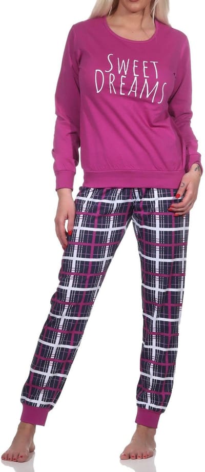 Normann damespyjama met lange mouwen en geruite jersey broek