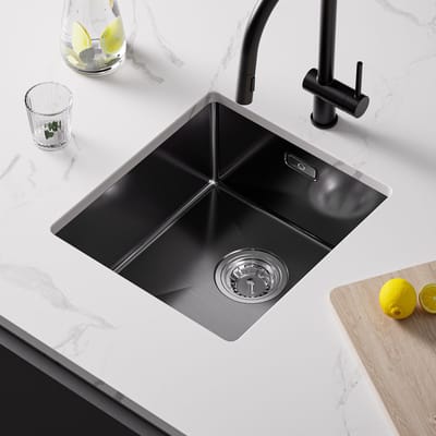 Cecipa Max Spoelbak Keuken Zwart - Onderbouw & Vlakbouw - RVS - Inclusief Sifon & Vaatwasser Aansluiting - 40 x 44 x 19 cm - Wasbak Keuken
