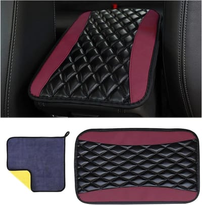Leren Armsteun Kussen Waterdicht voor Center Console - Comfortabel en Ondersteunend voor Auto's, SUV's en Trucks (Rood-Wijn)