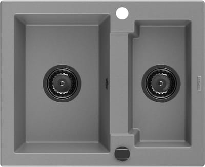 Mexen Carlos granieten gootsteen 1,5-kamer 582 x 475 , grijs, zwarte sifon - 6518581500-71-B