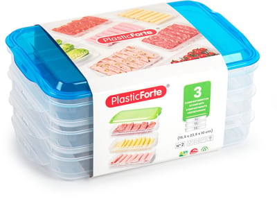 Plasticforte Vleeswaren bewaarbakjes - transparant/blauw - 24 x 16 x 10 cm - 3 lagen - broodbeleg vershouddoos - vershoudbakjes